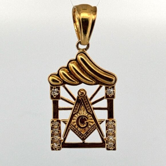 Estate Sterling Silver 925 Masonic Pendant Gold Tone Freemason Symbol No Chain - Picture 1 of 8